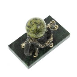 Статуэтка "Змея у пня" с шаром бронза змеевик