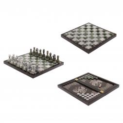 Набор игр "Герб России" 3 в 1: шахматы, шашки, нарды камень змеевик мрамор