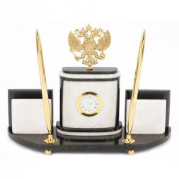 Настольный набор "Герб РФ" из белого мрамора