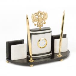 Настольный набор "Герб РФ" из белого мрамора