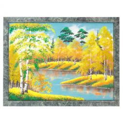 Картина из камня "Осенний пейзаж" рамка змеевик 34х44 см