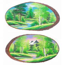 Панно на срезе дерева "Лето" горизонтальное 45-50 см каменная крошка