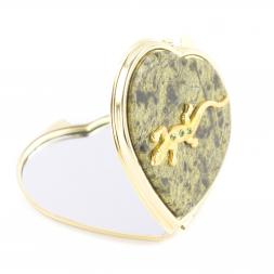 Зеркальце "Сердце" из змеевика с ящерицей цвет золото