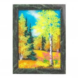Картина из камня "Осенний пейзаж" рамка змеевик 24х18,5 см
