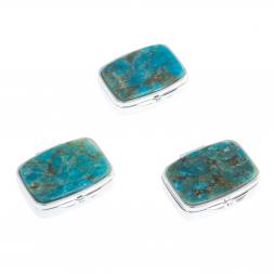 Таблетница на 2 отделения камень голубой апатит цвет серебро