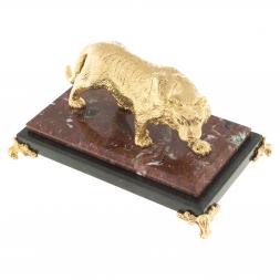 Бронзовая статуэтка "Амурский тигр" на подставке из камня золотистая