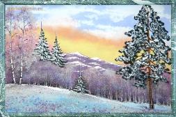 Картина из камня "Зимний пейзаж" рамка змеевик 45х65 см