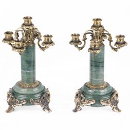 Бронзовые 5-ти рожковые канделябры на камне пара