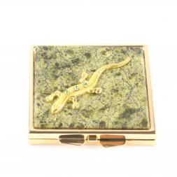 Зеркальце квадратное из змеевика с ящерицей цвет золото
