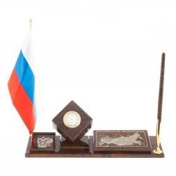Письменный набор &amp;quot;Куб с картой РФ&amp;quot; камень обсидиан