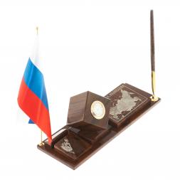 Письменный набор &amp;quot;Куб с картой РФ&amp;quot; камень обсидиан
