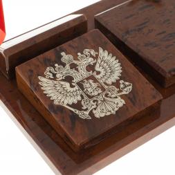 Письменный набор &amp;quot;Куб с картой РФ&amp;quot; камень обсидиан