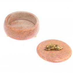 Шкатулка с декором из бронзы "Желуди" камень розовый мрамор 15х15х9 см