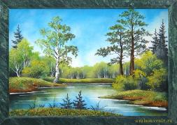 Картина из камня "Летний пейзаж" рамка змеевик 34х44 см