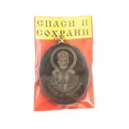 Брелок-кулон оберег "Св. Николай Чудотворец" камень обсидиан