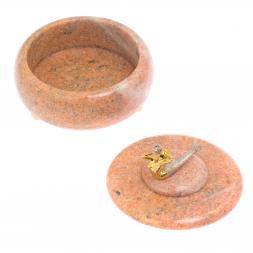 Шкатулка с декором из бронзы "Русалка" камень розовый мрамор