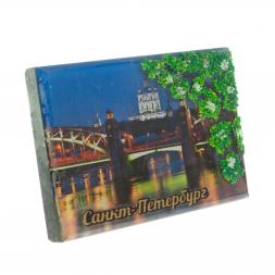 Настольное панно "Разводные мосты" из змеевика 14х9х4,5 см