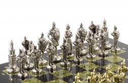 Шахматы подарочные "Русь" доска 40х40 см из камня змеевик