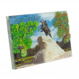 Настольное панно "Медный всадник" из змеевика 14х9х4,5 см