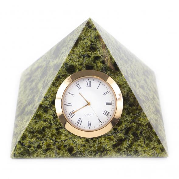Настольные часы &amp;quot;Пирамида&amp;quot; из камня змеевик 10х10х8 см 121006