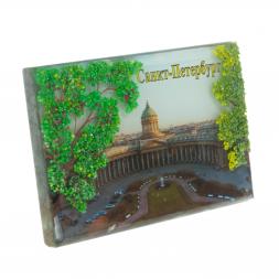 Настольное панно "Казанский собор" из змеевика 14х9х4,5 см