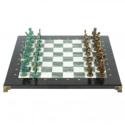Шахматы "Александр Македонский" фигуры бронза / патина мрамор змеевик 36х36 см