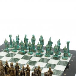 Шахматы "Александр Македонский" фигуры бронза / патина мрамор змеевик 36х36 см