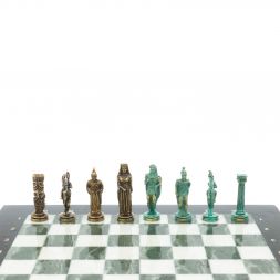 Шахматы "Александр Македонский" фигуры бронза / патина мрамор змеевик 36х36 см