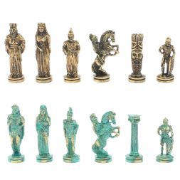 Шахматы "Александр Македонский" фигуры бронза / патина мрамор змеевик 36х36 см