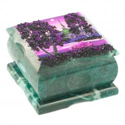 Шкатулка змеевик рисунок Рассвет 10х10х6,5 см