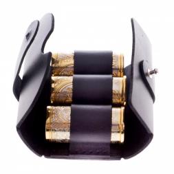 Набор стопок "Герб России" 3 шт в кожаном патронташе Златоуст