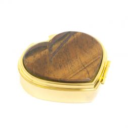 Таблетница "Сердце" на 3 отделения тигровый глаз цвет золото