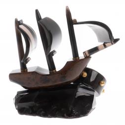 Настольные часы "Парусник" коричневый обсидиан