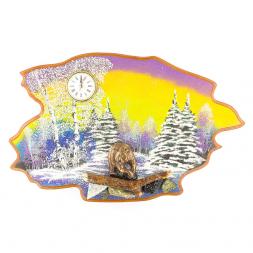 Часы с картиной "Медведь зима" 50х32 см каменная крошка