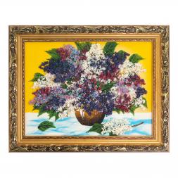 Картина из каменной крошки "Букет сирени" багет 34х44 см желтый фон