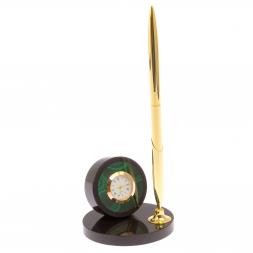 Часы настольные с ручкой камень малахит