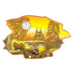 Часы с картиной "Медведь осень" 50х32 см каменная крошка