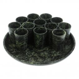 Водочный набор 12 стопок на подносе из змеевика