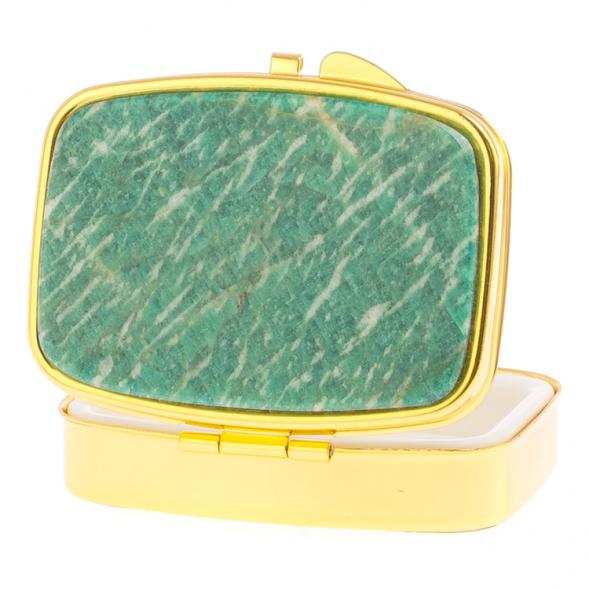 Таблетница на 2 отделения камень амазонит цвет золото 125902