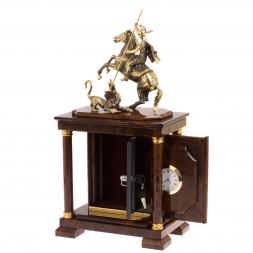 Сейф с часами "Георгий Победоносец" из коричневого обсидиана