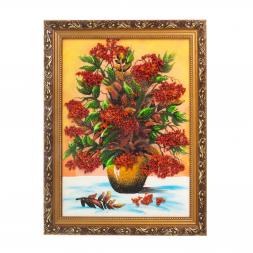 Картина "Натюрморт рябина" багет 36х46 см, рисунок каменная крошка