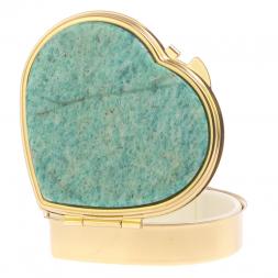 Таблетница "Сердце" на 3 отделения камень амазонит цвет золото