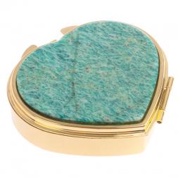 Таблетница "Сердце" на 3 отделения камень амазонит цвет золото