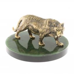 Бронзовая статуэтка "Амурский тигр" на подставке из нефрита