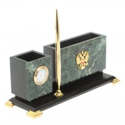 Письменный мини-набор "Герб России" из нефрита и долерита