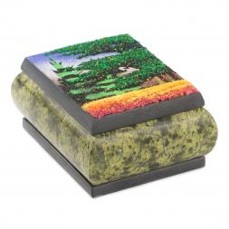 Шкатулка змеевик рисунок Осень 10х8х5 см