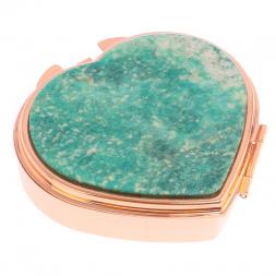 Таблетница "Сердце" на 3 отделения камень амазонит цвет красное золото