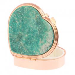 Таблетница "Сердце" на 3 отделения камень амазонит цвет красное золото