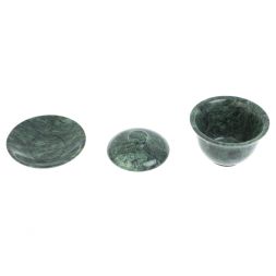 Гайвань из камня змеевик на блюдце 9,5х9,5х8,5 см