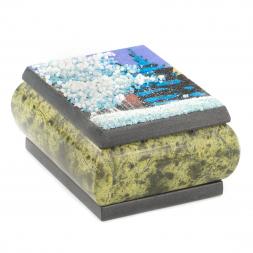 Шкатулка змеевик рисунок Зима 10х8х5 см